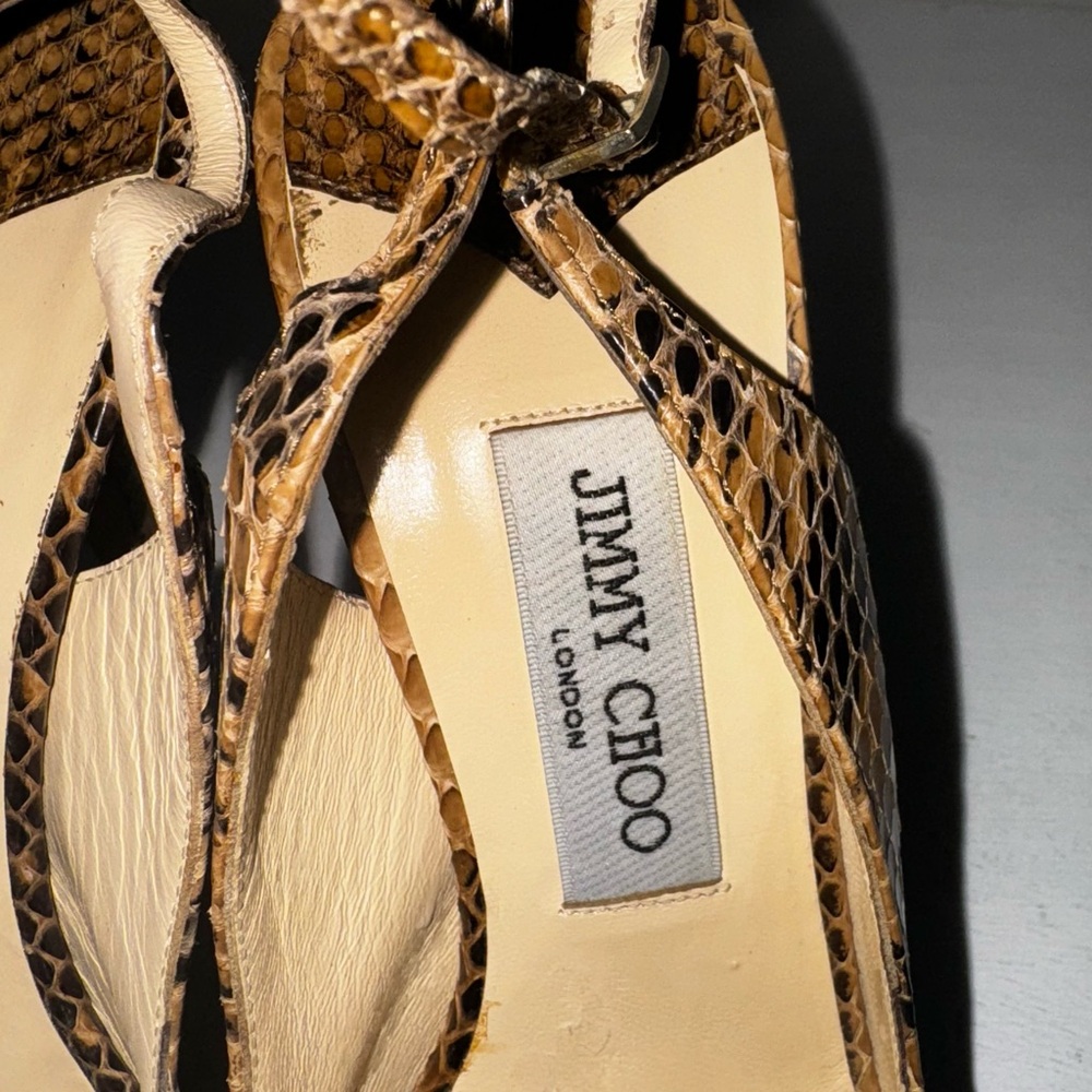 Jimmy Choo Vintage Snakeskin Leather Peep Toe Platform Slingback Pump Heels - Picture 11 of 14